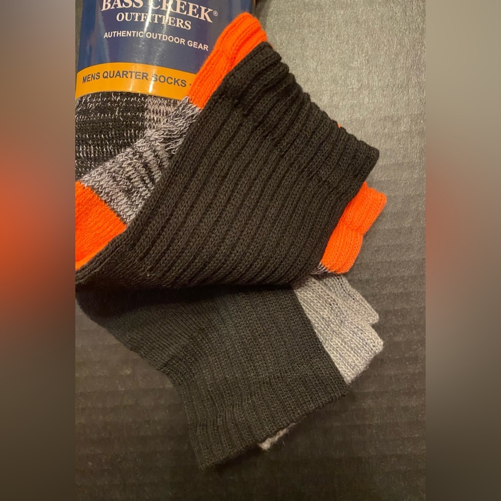 Bass Creek Outfitters 3 Pair Quarter Socks Men's 6-12 Orange Black Gray - Picture 3 of 5